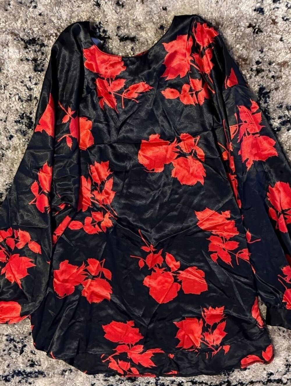 Gianna Black Red Floral Satin Blouse 10 Long Sleeve